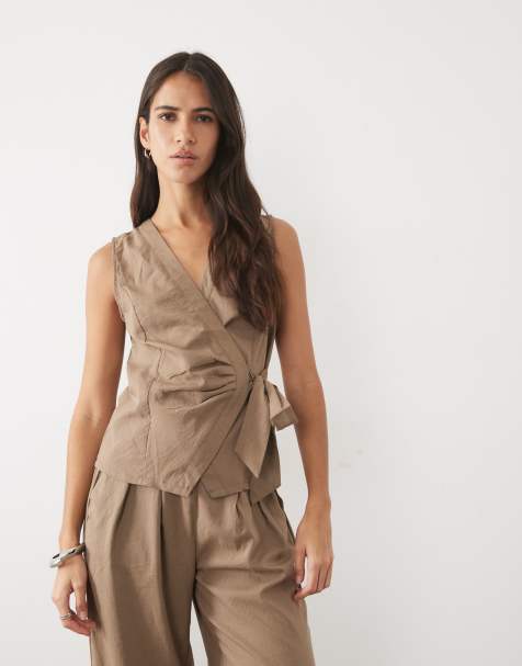 Threadbare co-ord wrap front waistcoat in taupe