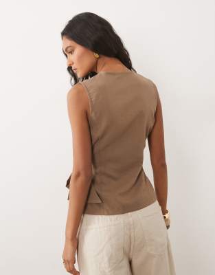 Threadbare Co-ord Wrap Front Waistcoat In Neutral