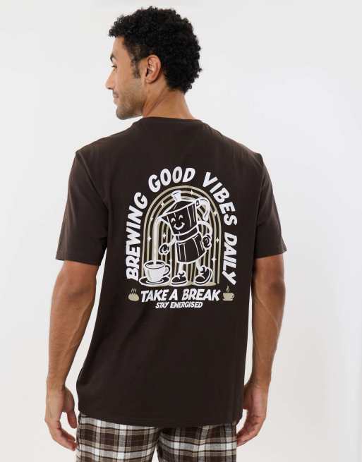 Threadbare Coffee break pyjama set in chocolate brown, 3 of 4