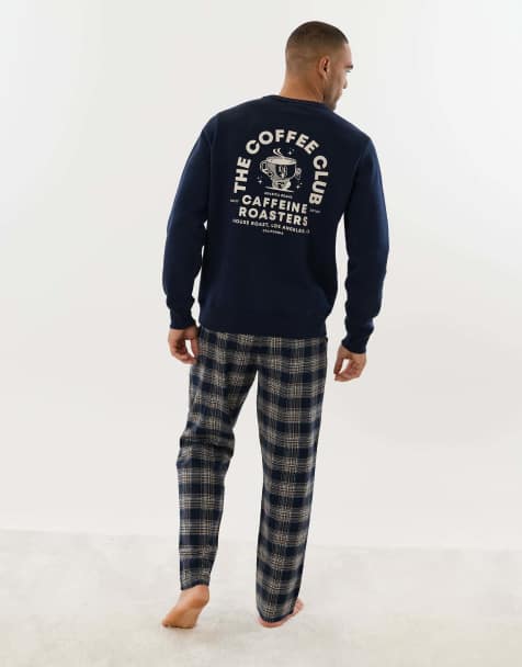 Threadbare Coffee club long sleeve pyjama set in navy - view 1