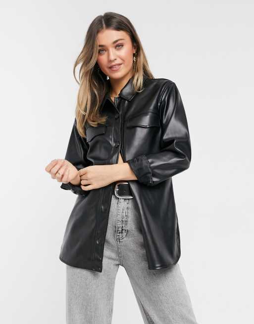 Threadbare cola faux leather shirt jacket