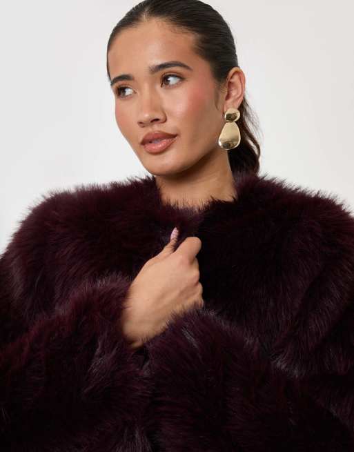 Threadbare Collarless faux fur jacket in purple, 3 of 4