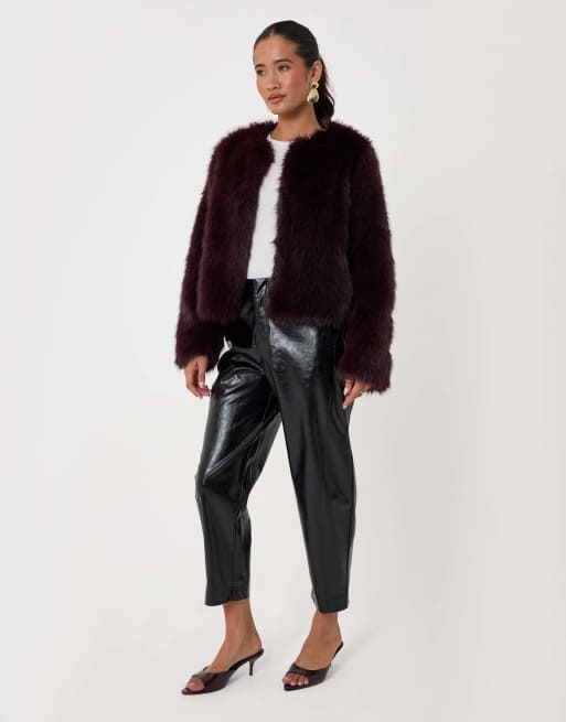 Threadbare Collarless faux fur jacket in purple, 4 of 4