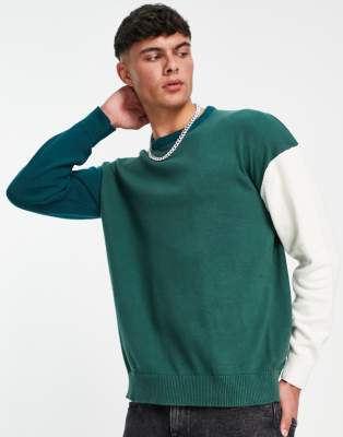 Threadbare color block sweater in dark green