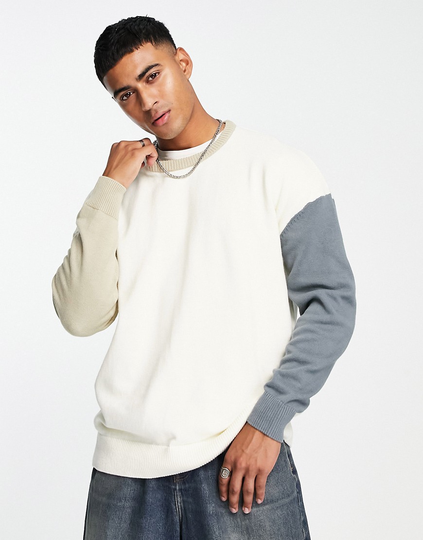 Threadbare colour block jumper in off white