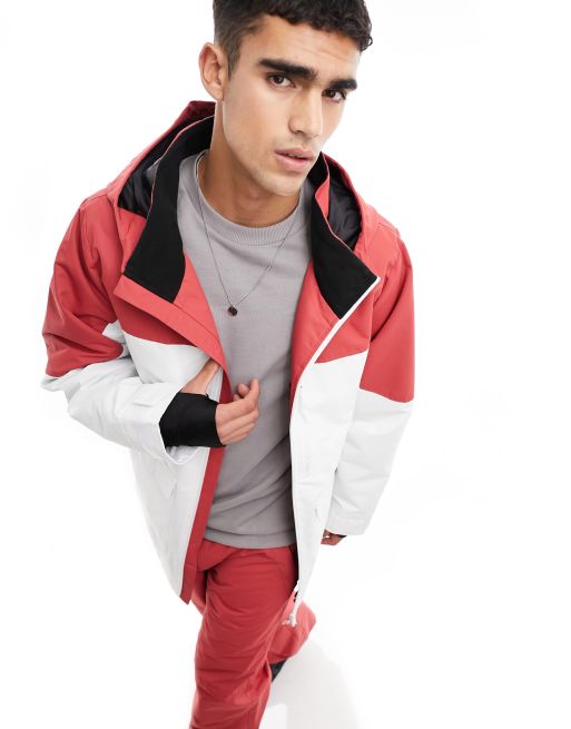 Threadbare colour block ski jacket in white & astro red (part of a set)