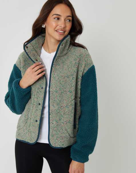 Threadbare Colourblock snap borg fleece in green - view 1