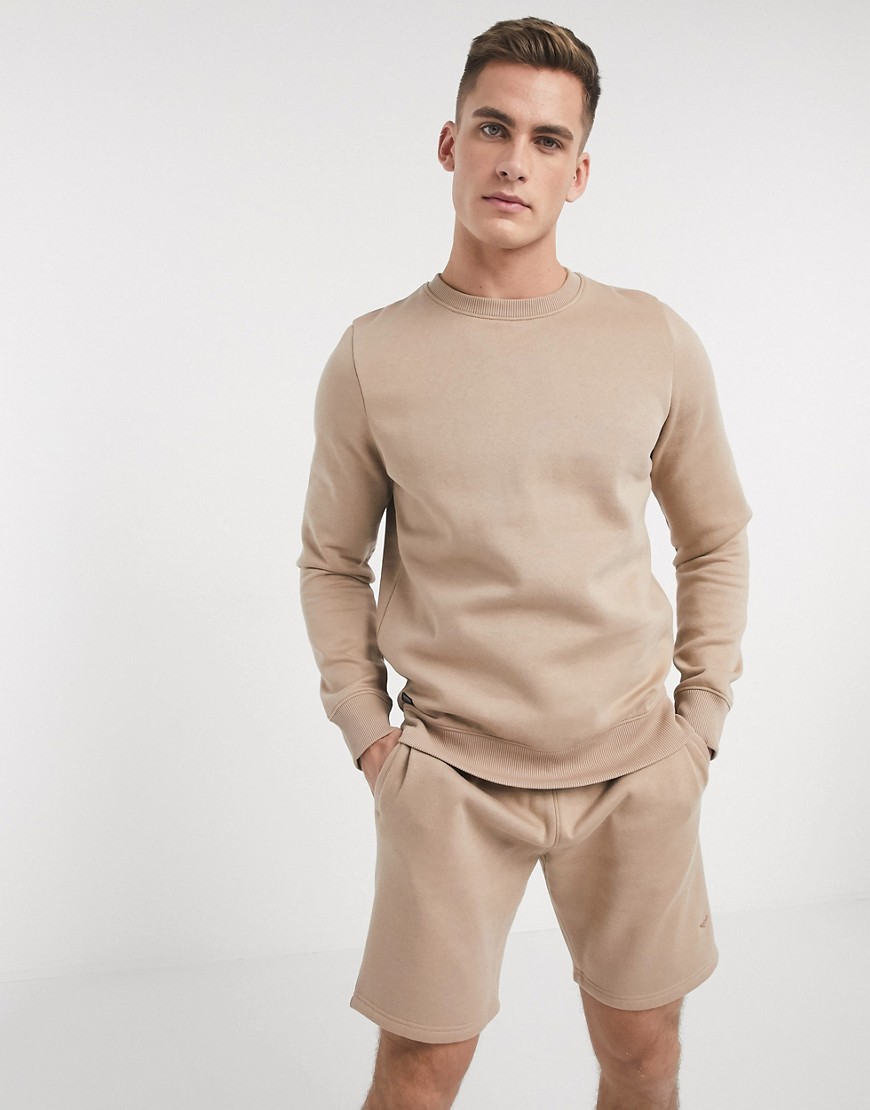 Threadbare - Combi-set - Basic sweater met ronde hals-Bruin