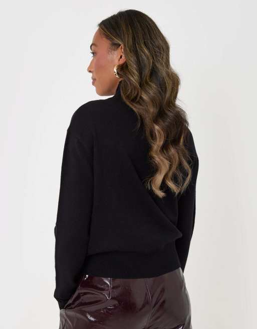 Threadbare Compact knit funnel neck cardigan in black, 2 of 5