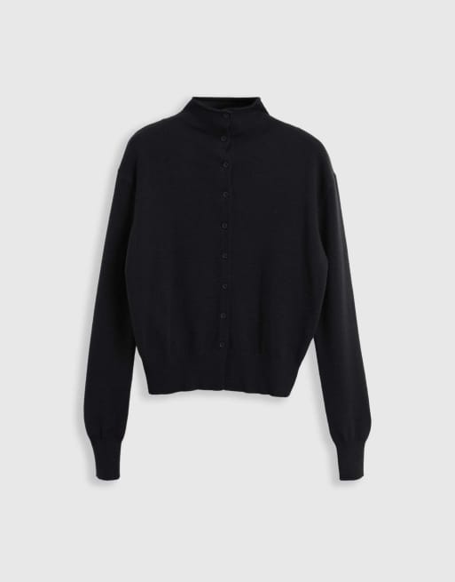 Threadbare Compact knit funnel neck cardigan in black, 5 of 5