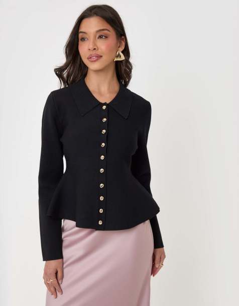 Threadbare Compact knit peplum cardigan in black - view 1