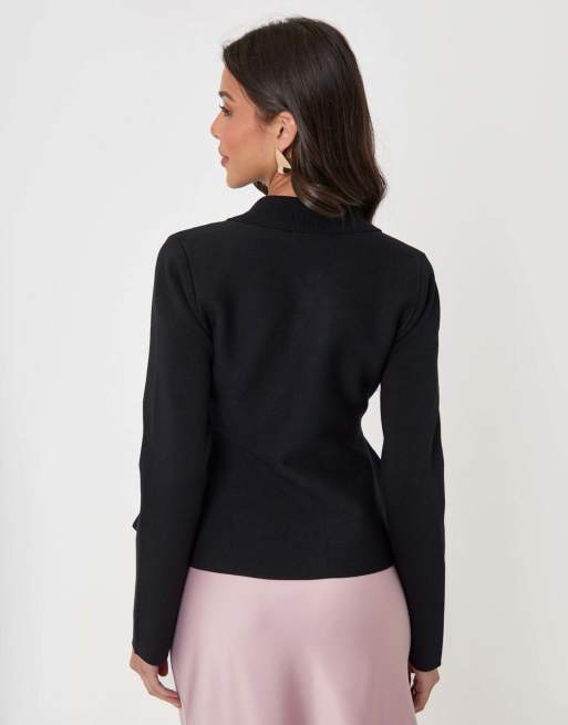 Threadbare Compact knit peplum cardigan in black, 2 of 5