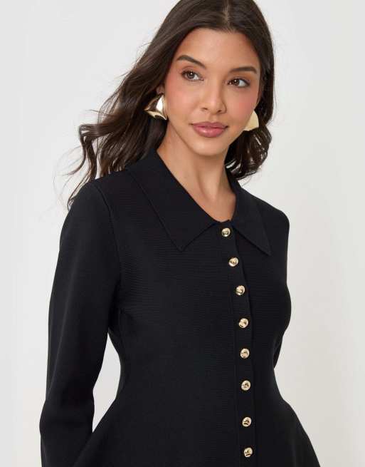 Threadbare Compact knit peplum cardigan in black, 3 of 5