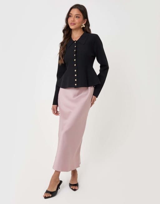 Threadbare Compact knit peplum cardigan in black, 4 of 5