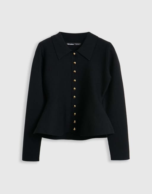 Threadbare Compact knit peplum cardigan in black, 5 of 5