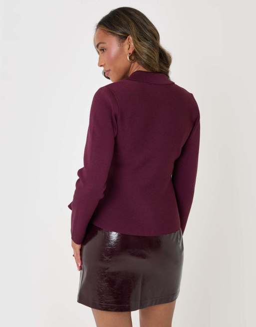 Threadbare Compact knit peplum cardigan in plum, 2 of 5