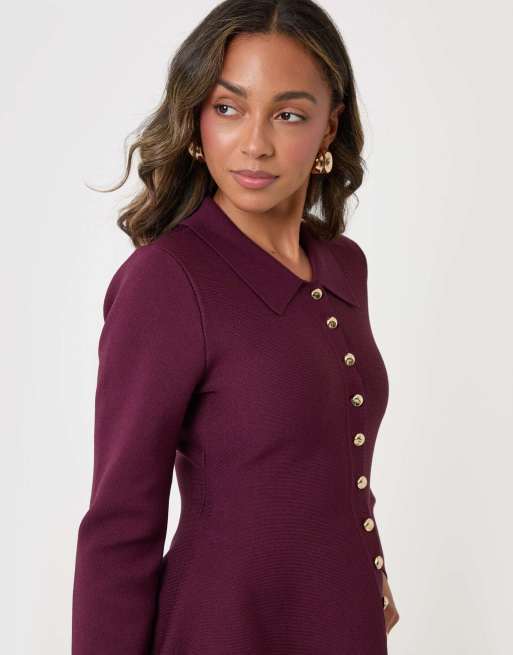 Threadbare Compact knit peplum cardigan in plum, 3 of 5