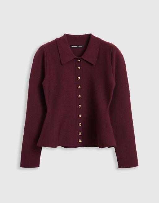 Threadbare Compact knit peplum cardigan in plum, 5 of 5
