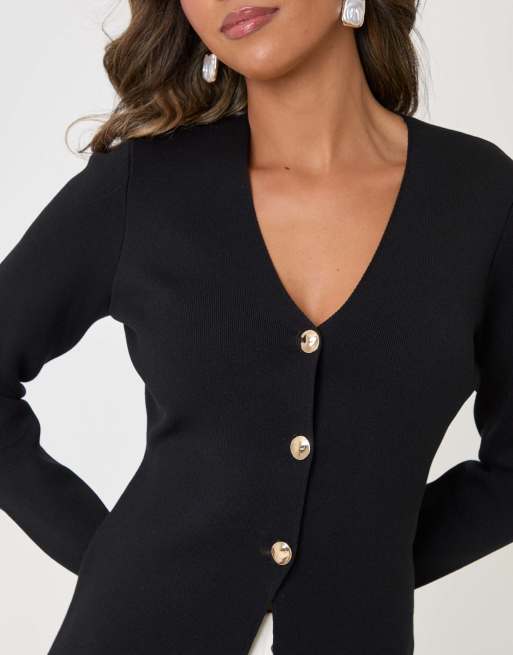 Threadbare Compact knit v neck cardigan in black in black, 3 of 5