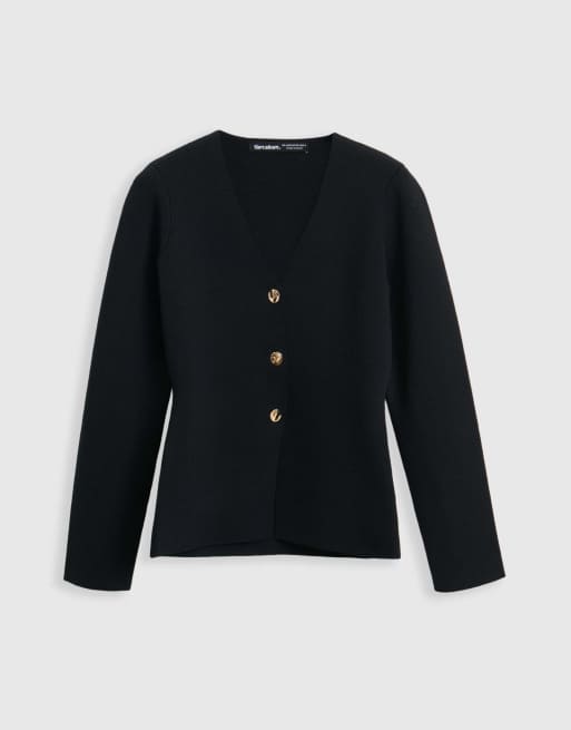 Threadbare Compact knit v neck cardigan in black in black, 5 of 5
