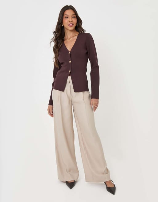 Threadbare Compact knit v neck cardigan in chocolate brown, 4 of 5