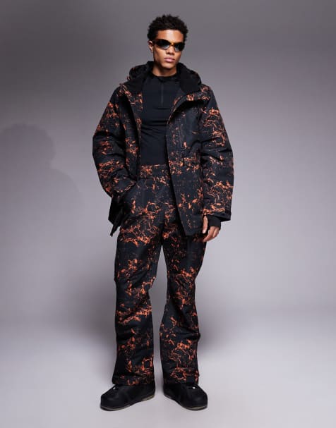 Threadbare - Completo da sci nero con stampa arancione - view 1