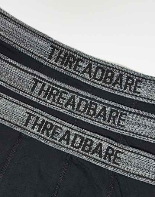 Threadbare - Confezione da 3 boxer a vita bassa neri con fascia in vita con logo, 2 di 3
