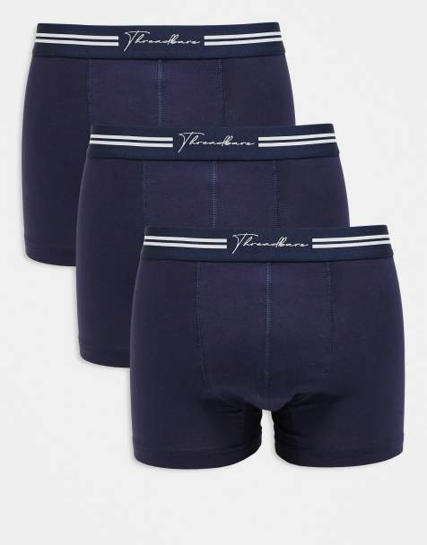 Threadbare - Confezione da 3 boxer in cotone blu navy con fascia in vita con logo - view 1