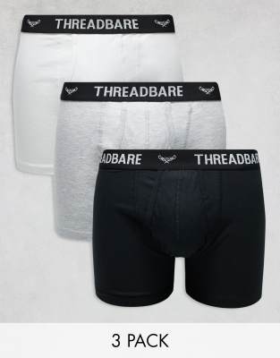 Threadbare - Confezione da 3 paia di boxer aderenti, colore nero, grigio e bianco