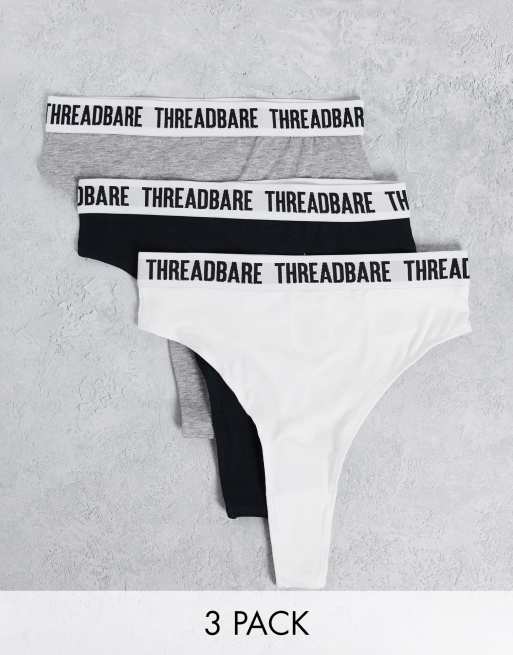 Threadbare - Confezione da tre perizomi a vita alta con logo, colore bianco, grigio, nero