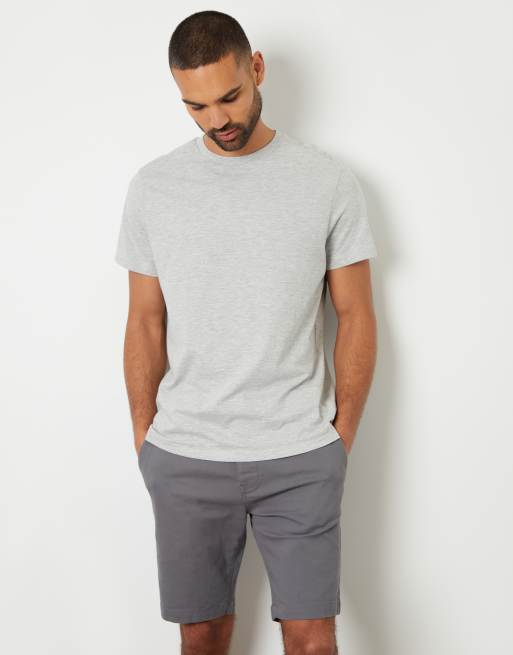 Threadbare 'conta' cotton turn-up chino shorts with woven belt in mid grey, 4 of 4