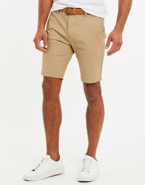 Threadbare 'conta' cotton turn-up chino shorts with woven belt in stone