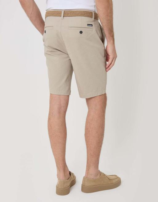 Threadbare 'conta' cotton turn-up chino shorts with woven belt in stone, 4 of 4