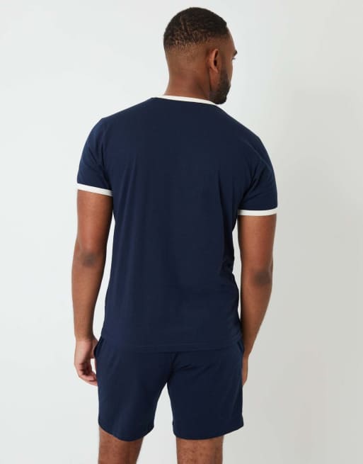 Threadbare Contrast binding short lounge set in navy, 2 of 5