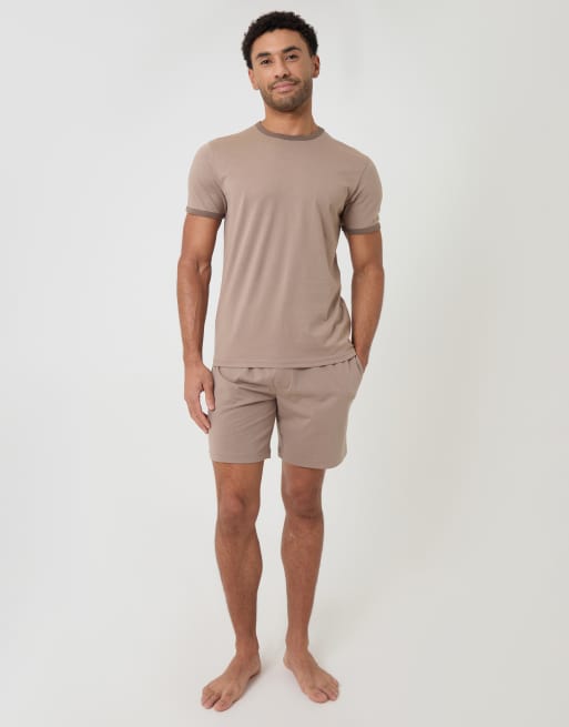 Threadbare Contrast binding short lounge set in stone, 2 of 4