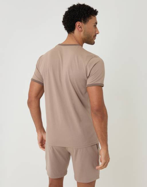 Threadbare Contrast binding short lounge set in stone, 4 of 4