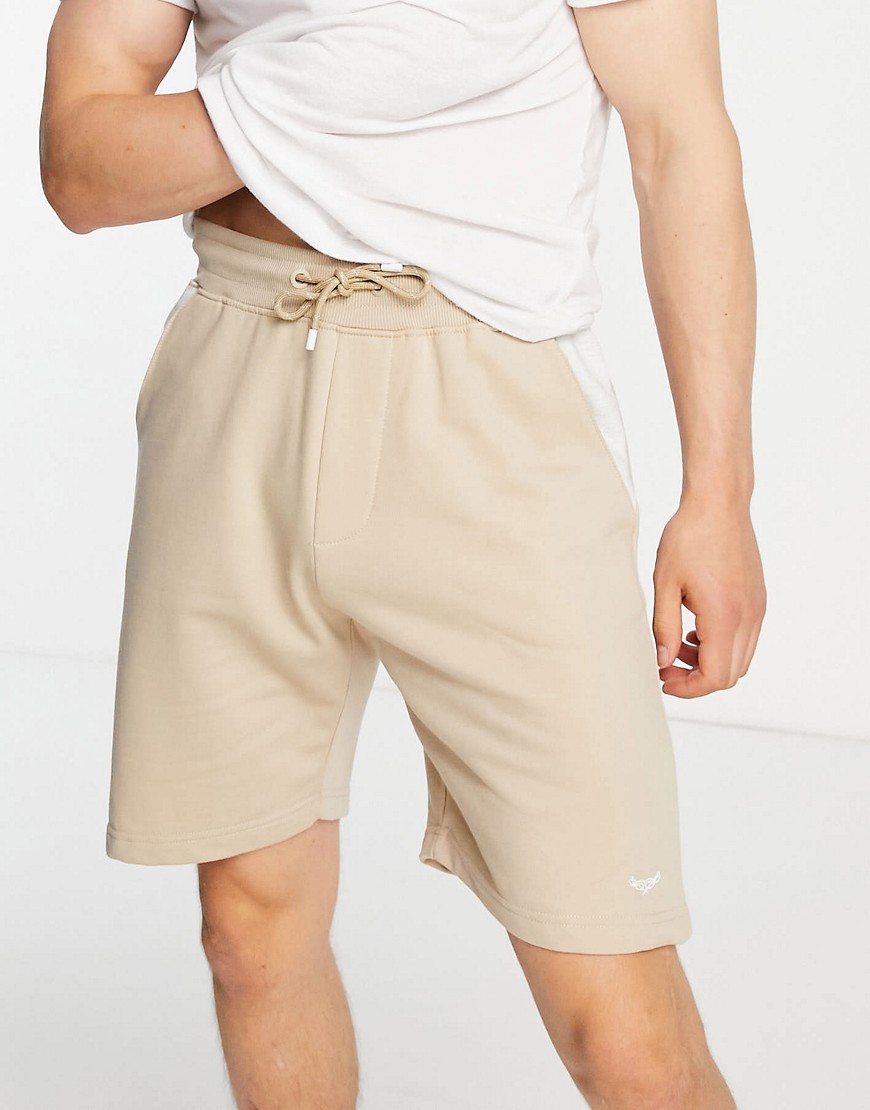 Threadbare contrast panel jersey shorts in stone-Neutral