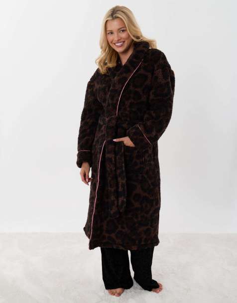 Threadbare Contrast piping dressing gown in leopard - view 1