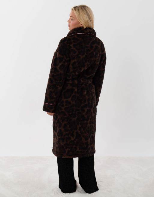 Threadbare Contrast piping dressing gown in leopard, 2 of 4