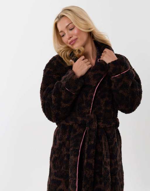 Threadbare Contrast piping dressing gown in leopard, 3 of 4