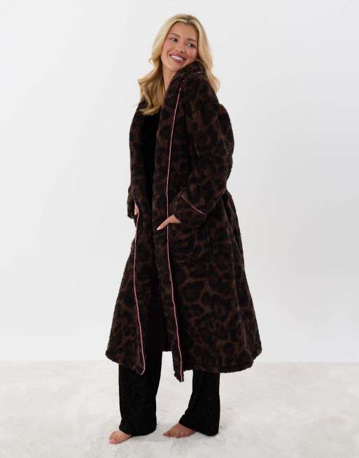 Threadbare Contrast piping dressing gown in leopard, 4 of 4