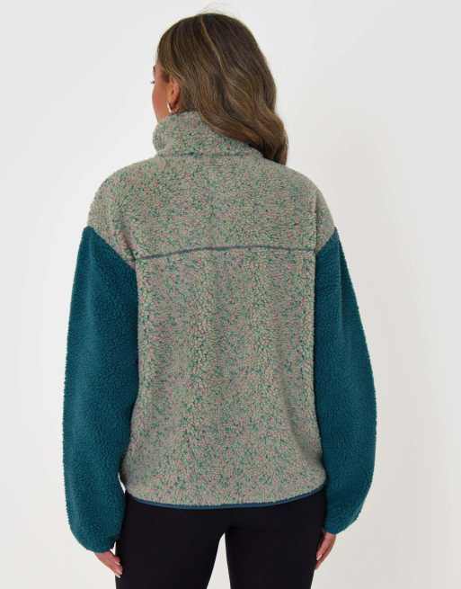 Threadbare Contrast sleeve funnel neck fleece in green, 2 of 5