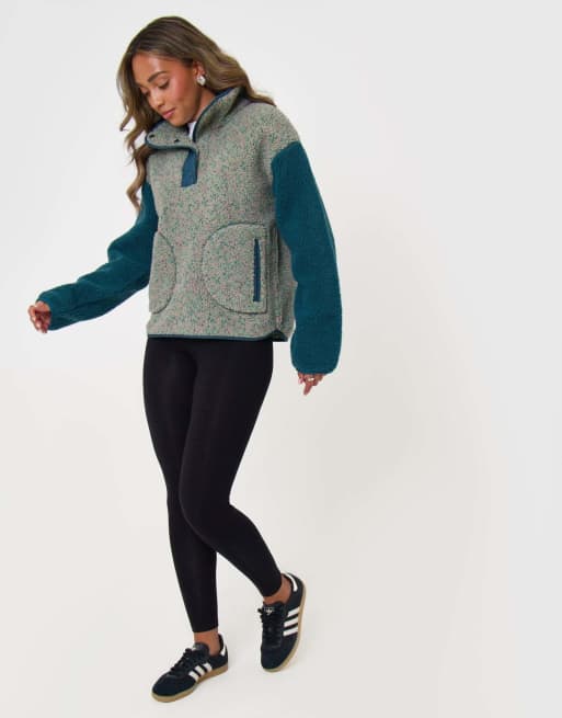 Threadbare Contrast sleeve funnel neck fleece in green, 4 of 5