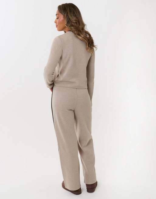Threadbare Contrast stripe wide leg sweat set in stone, 2 of 4
