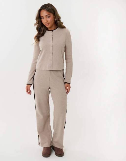 Threadbare Contrast stripe wide leg sweat set in stone, 3 of 4