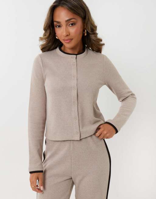 Threadbare Contrast stripe wide leg sweat set in stone, 4 of 4