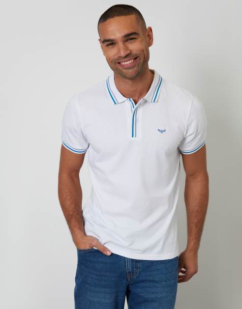 Threadbare Contrast tipping cotton jersey polo shirt in white - view 1