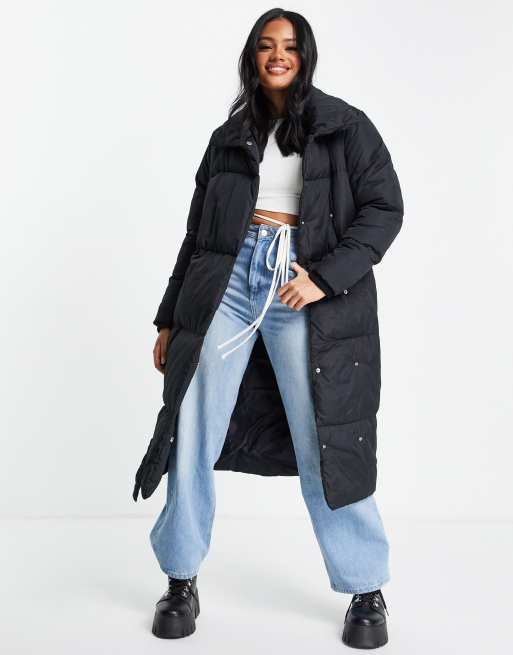 Padded Collar Duvet Belted Puffer Coat