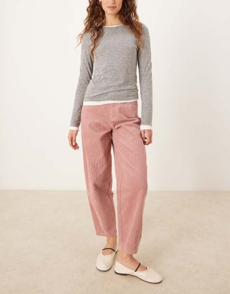 Threadbare cord barrel leg pants in dusty pink - view 1