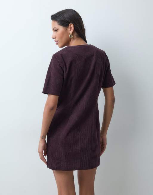 Threadbare cord button down mini dress in plum	, 4 of 5